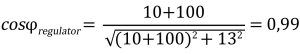 cos phi read by the regulator